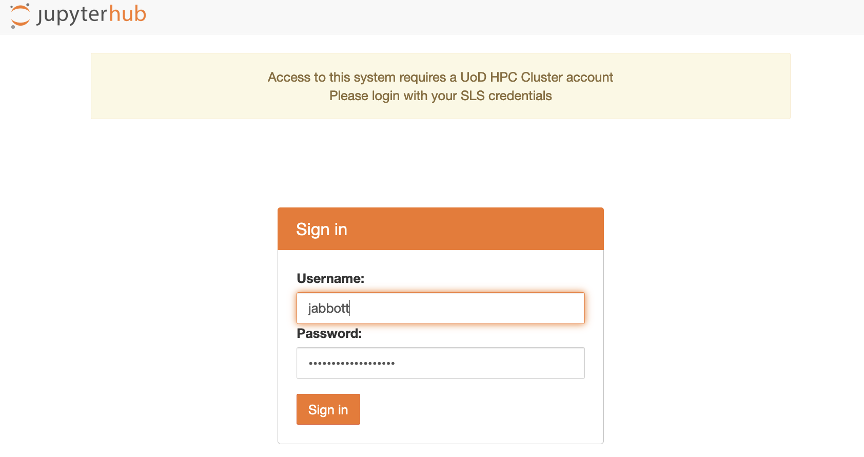 jupyterhub sign-in dialog